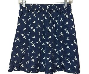 EVERLY LADIES MIDI NAVY BLUE BIRD PRINT SKIRT- S